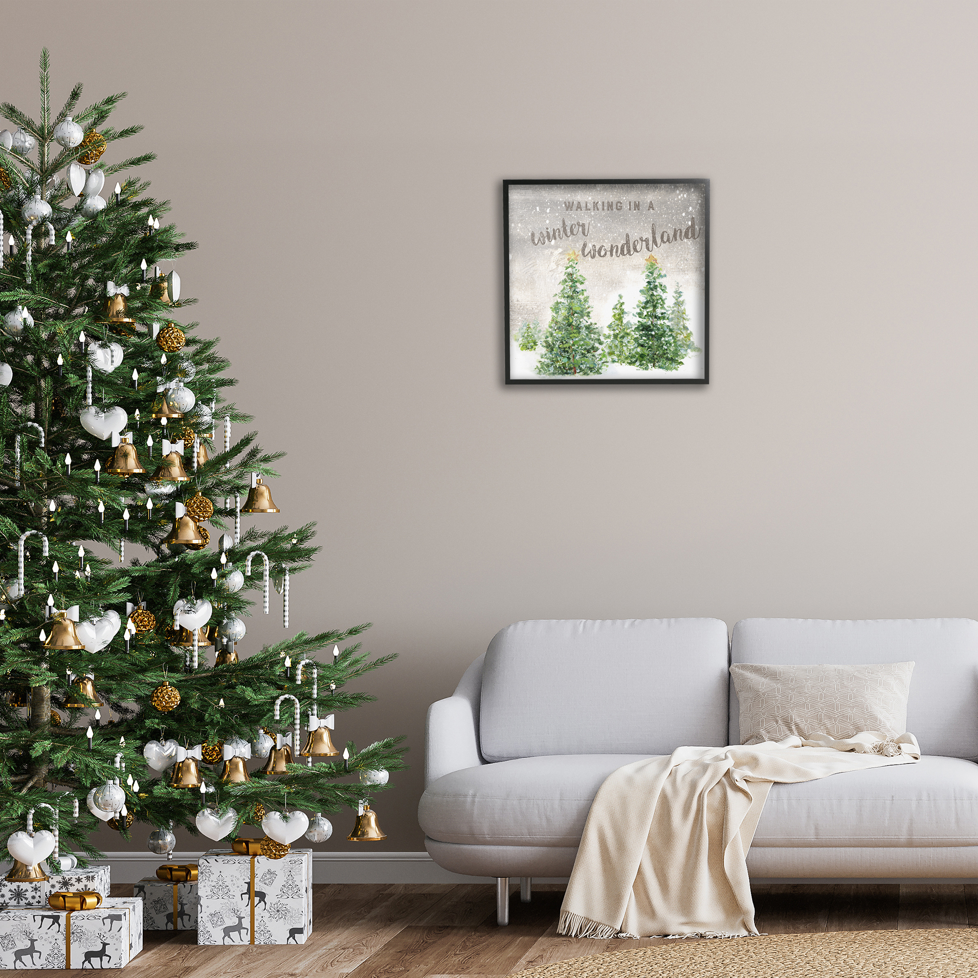 Stupell Industries Winter Wonderland Trees Holiday Painting Black Framed Art Prints Wall Art, 24 x 24