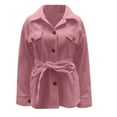 thumbnail image 6 of CUZIBR Womens Overcoat Button Down Long Sleeve Lapel Wool Coat With Belt Elegant Solid Color Oversized Fashion Jacket Mid Length Comfort Outwear,Pink,XXXL, 6 of 7