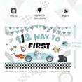 thumbnail image 7 of Racing Car Themed 1/2 Way to First Backdrop Blue Vintage Car Half Birthday Decorations Checkerboard Pattern Racing 1/2 Birthday Party Background Banner for Boys 6 Months Birthday Party Supplies 5x3ft, 7 of 7