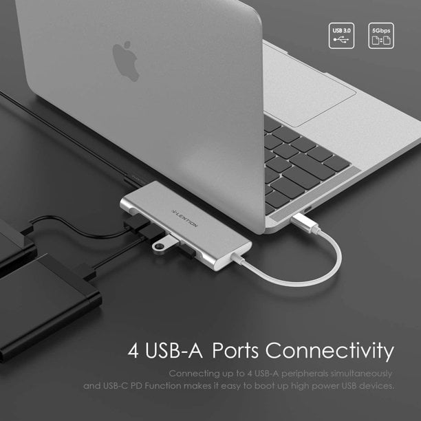 CB-C37, Space Gray New Mac Air/Surface More ChromeBook 2 USB 3.0 LENTION 3.3FT Long Cable USB C Hub with 4K HDMI Card Reader Aux Type C Data/Charging Adapter Compatible 2020-2016 MacBook Pro