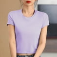 thumbnail image 2 of ABATAB Women's Short Sleeve Crop Tops Summer Casual Crew Neck T-Shirts Plain Tee Lightweight Soft Summer Tops Clothes, 2 of 3