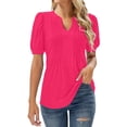 thumbnail image 2 of Womens Short Sleeve Tops Womens V Neck Tops Puff Short Sleeve T Shirt Pleated Floral Printed Tunic Blouse Shirts Tops for Women, 2 of 6