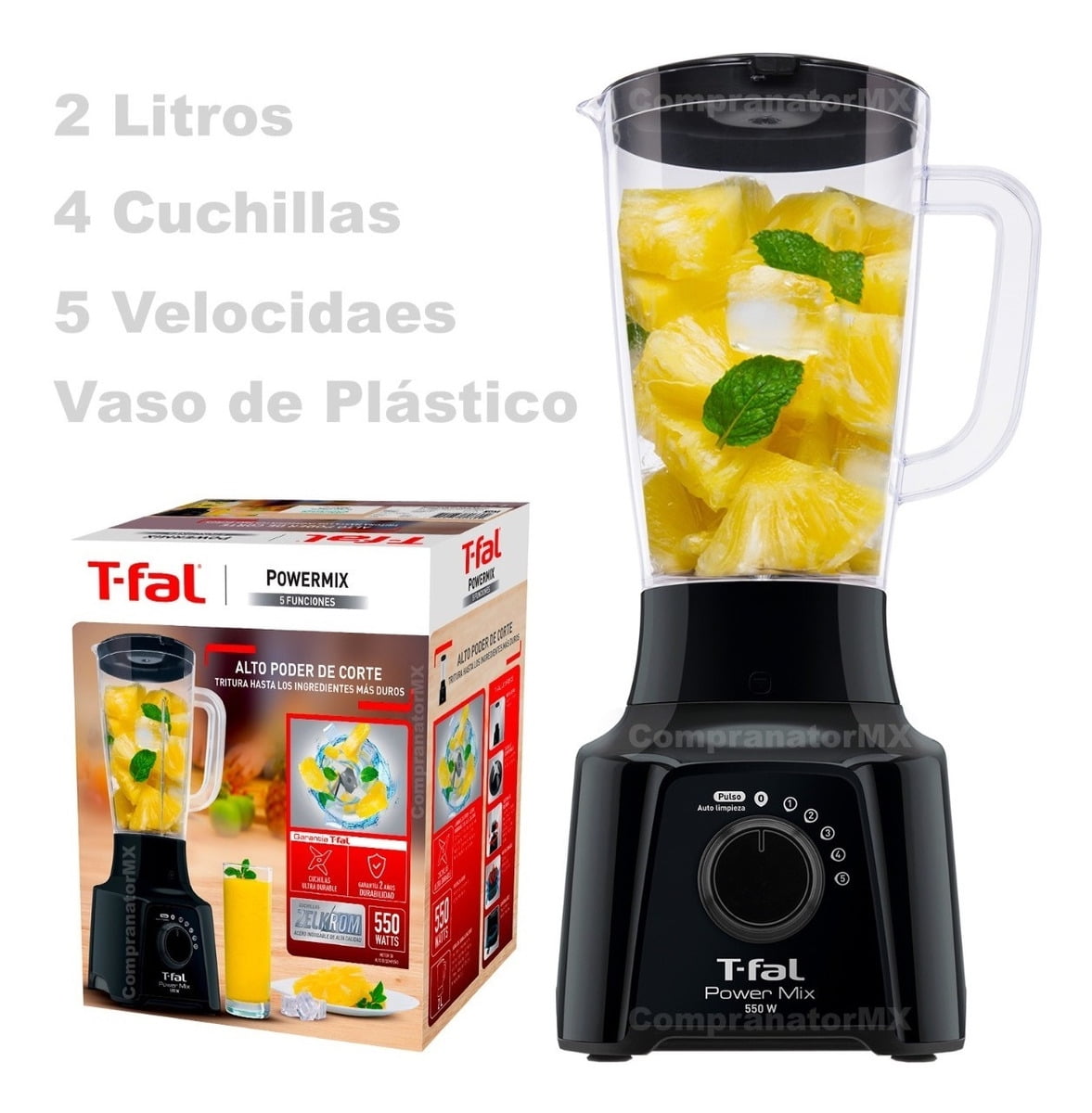 Licuadora Tfal Powermix con Vaso de Plastico XL de 2 Litros de Capacidad 4 Cuchillas 5 Velocidades y 550 Watts de Potencia T fal MOD LN2848MX Walmart en linea