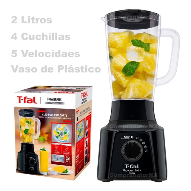 Licuadora Tfal Powermix con Vaso de Plástico XL de 2 Litros de Capacidad, 4 Cuchillas, 5 Velocidades y 550 Watts de Potencia T-fal MOD: LN2848MX