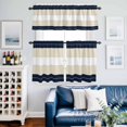 thumbnail image 2 of Navy Beige Striped Kitchen Curtains Sets for Windows 36 Inch Length, Gradient Geometric Blue White Rod Pocket Window Treatments Tier Curtains and Valances Set for Bedroom/Bathroom, 2 of 8