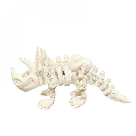3D Printed White Triceratops Skeleton Figurine