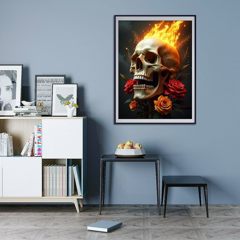Diamond Art Kit for Adults, Skull Rose Fire Print No.884 Diamond