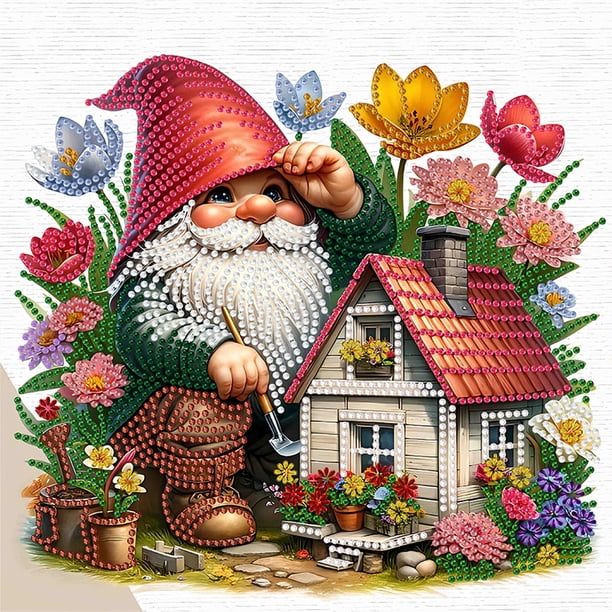 Pintura de diamante 5D DIY Taladro parcial con forma especial Gnomo de jardín de Pascua 30x30cm