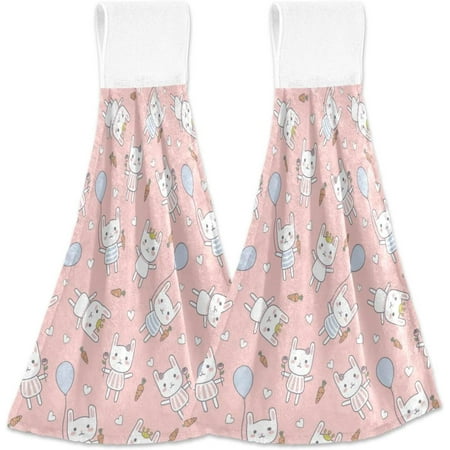 

Hyjoy Hanging Kitchen Towel 12 x 17 Inch Easter Bunny Towel Set 2 Pieces of Dry Towels for Kitchen Bathroom Laundry Room Table