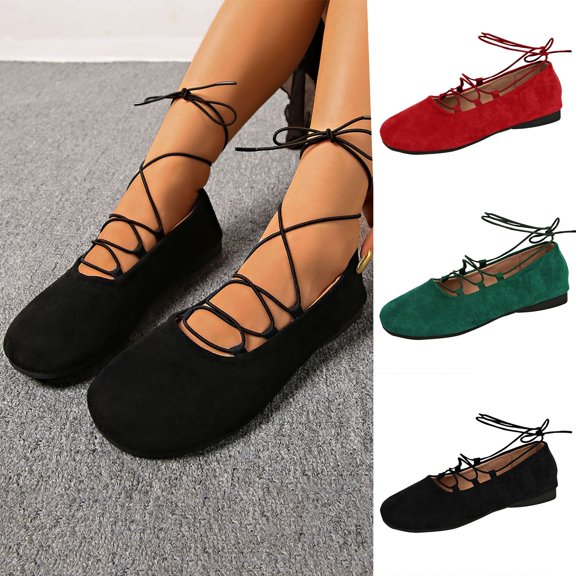 Hinvhai Ballet Flats Shoes for Women Lace Up Closed Square Toe Comfortable Dress Flats Criss Cross Strap Fashion Strappy Shoes Red 9.5(43)