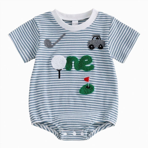 Xyant Baby Boy Golf Baseball Outfit Golf Cart/Baseball Embroidery Short Sleeve Bubble Romper Onesie Cute Summer Clothes (Blue,12-18 Months)