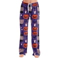 thumbnail image 2 of Soft Pajamas for Women Halloween Spooky Pumpkin Print Loose Drawstring Pj Bottoms, 2 of 5