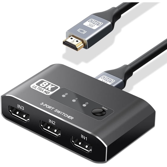 【4K@120Hz】Zecamin HDMI 2.1 Switch 4K 120Hz, Aluminum Alloy 8K@60Hz HDMI Switch 3 in 1 Out with Cables, 3x1 HDMI Switcher Selector, Ultra HD 4k Hdmi Selector Switcher for Game Consoles, Fire Stick