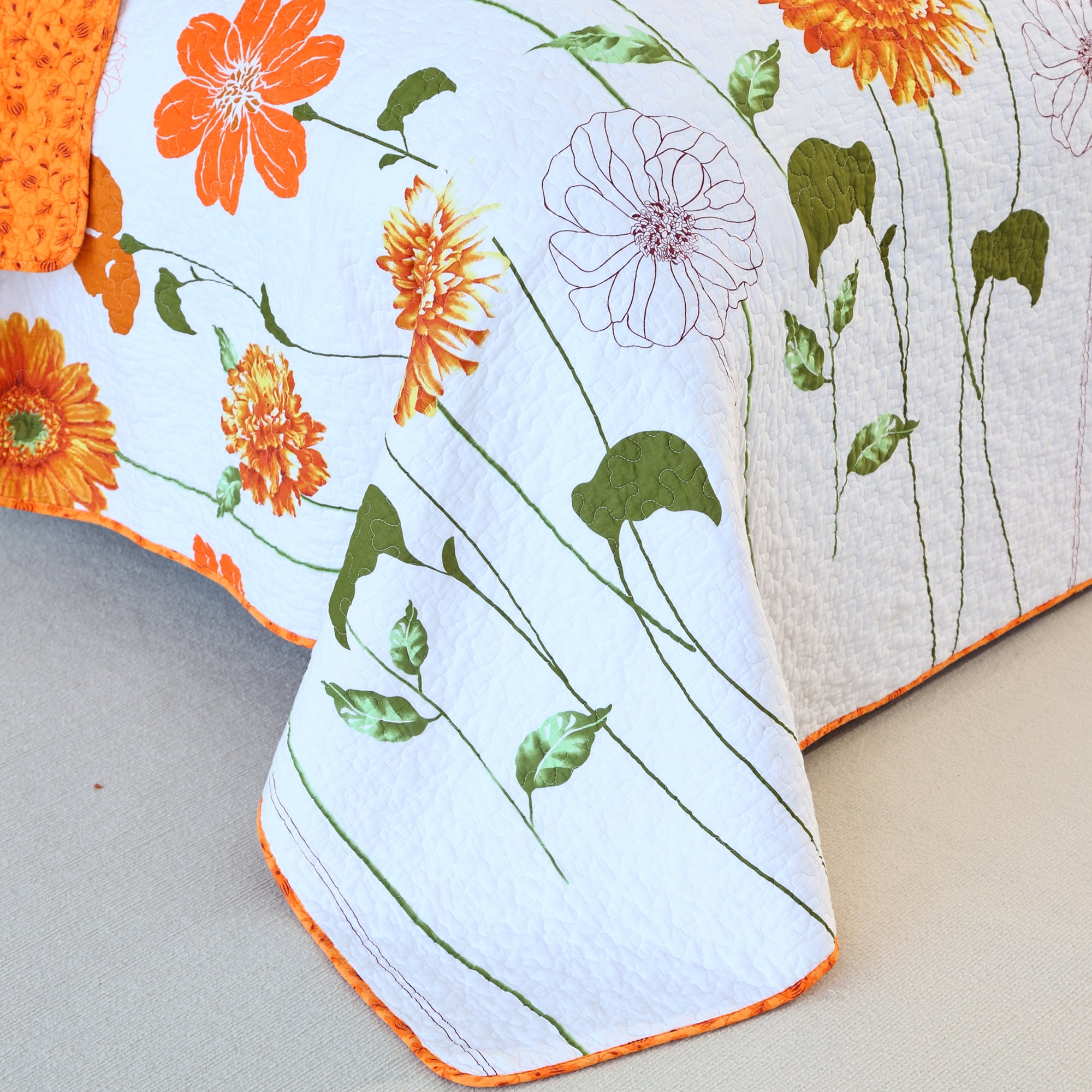 Evenhug Quilt Set 3-Piece Queen Sunflower Cotton Floral Quilt Bedding Set With 2 Pillow Shams