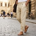 thumbnail image 2 of LIaqionyy Men's Pants Lightweight Drawstring Elastic Waist Straight Leg Casual Fashion Trousers with Pockets, 2 of 8