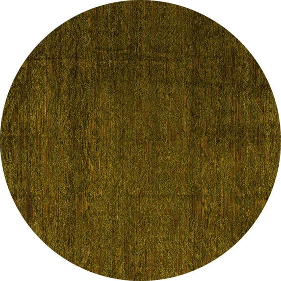 Ahgly Company Machine Washable Indoor Round Abstract Yellow Modern Area Rugs, 4' Round