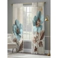 thumbnail image 4 of Teal Broccoli Sheer Curtains 84 inches Long 2 Panels Set Rustic Farmhouse Flower Leaf Retro Brown Sheer Window Curtain Rod Pocket Voile Drapes for Living Room/Bedroom, Each 52" W x 84" L, 4 of 7