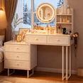 thumbnail image 2 of Zimtown Vanity Desk with Round Mirror, Makeup Vanity with Adjustable Lights & Large Drawers, Vanity Table for Bedroom Dressing Room, White, 2 of 7