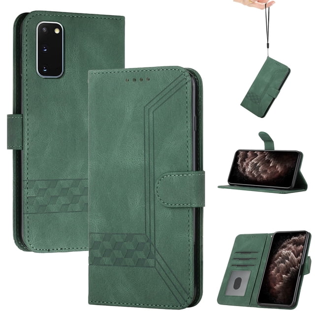 For SamsungNote 20 Wallet Phone Case Durable PU Leather Flip Cover-Green