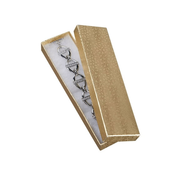 Cotton Filled Gold Embossed Jewelry Boxes - 8" x 2" x 7/8" - Case of 100