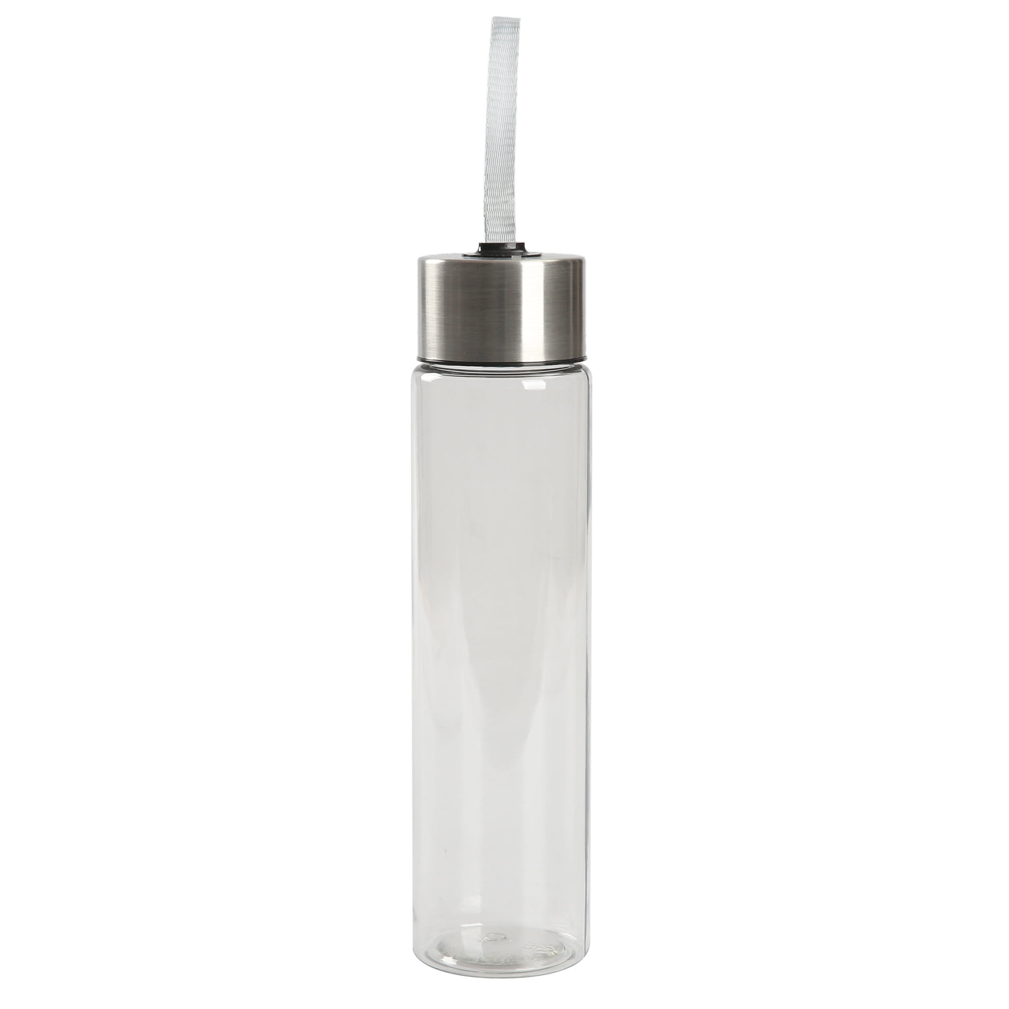 Mainstays 18 oz Plastic Clear Water Bottle with Stainless Steel Screw Cap Lid and Strap, 1 Each Included