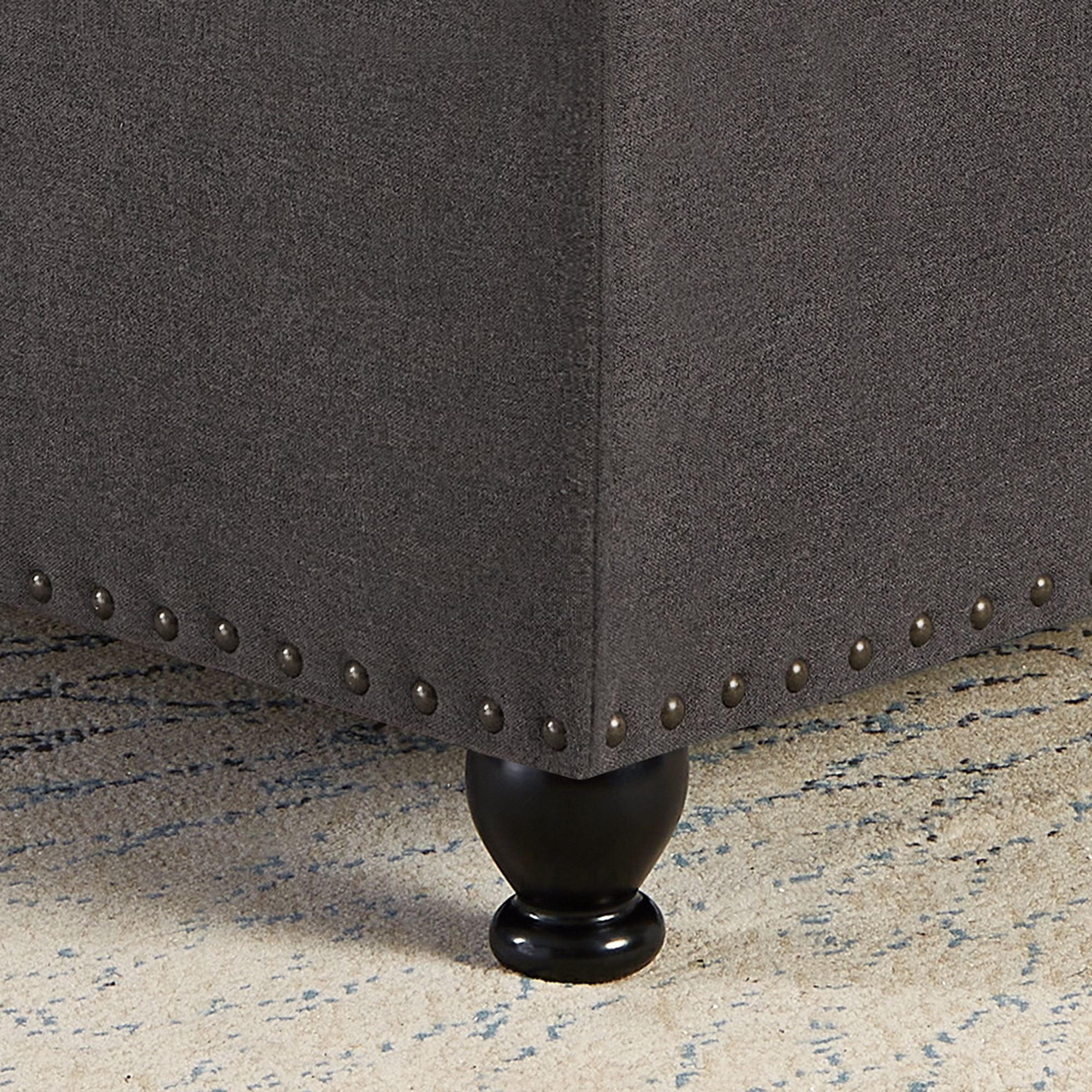 Square Storage Ottoman Coffee Table, Large Upholstered Ottoman with Hidden Storage, Button Tufted Bench with Nailhead Trim & Wooden Legs,Dark Gray