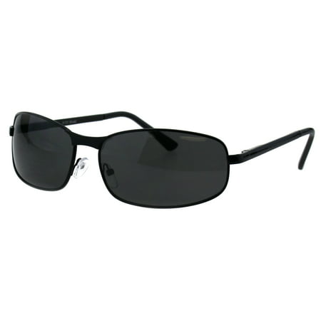 Mens Oval Narrow Rectangular Metal Rim Designer Racer Sunglasses All Black