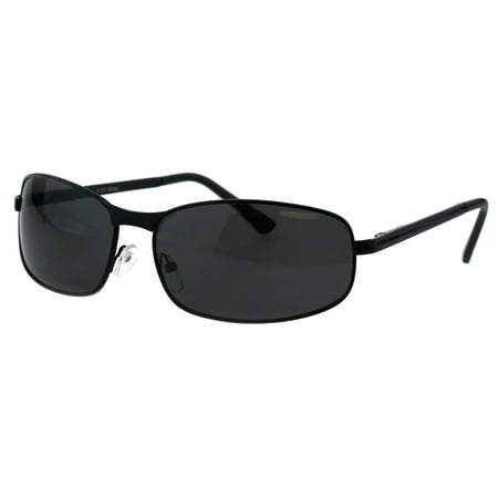 - Mens Oval Narrow Rectangular Metal Rim Designer Racer Sunglasses All Black