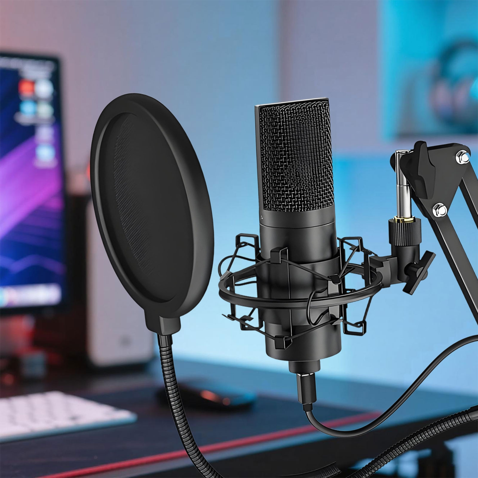 Syenll USB Microphone, PC Podcast Microphone Kit with Arm Stand, Professional Condenser Mic for Recording, YouTube