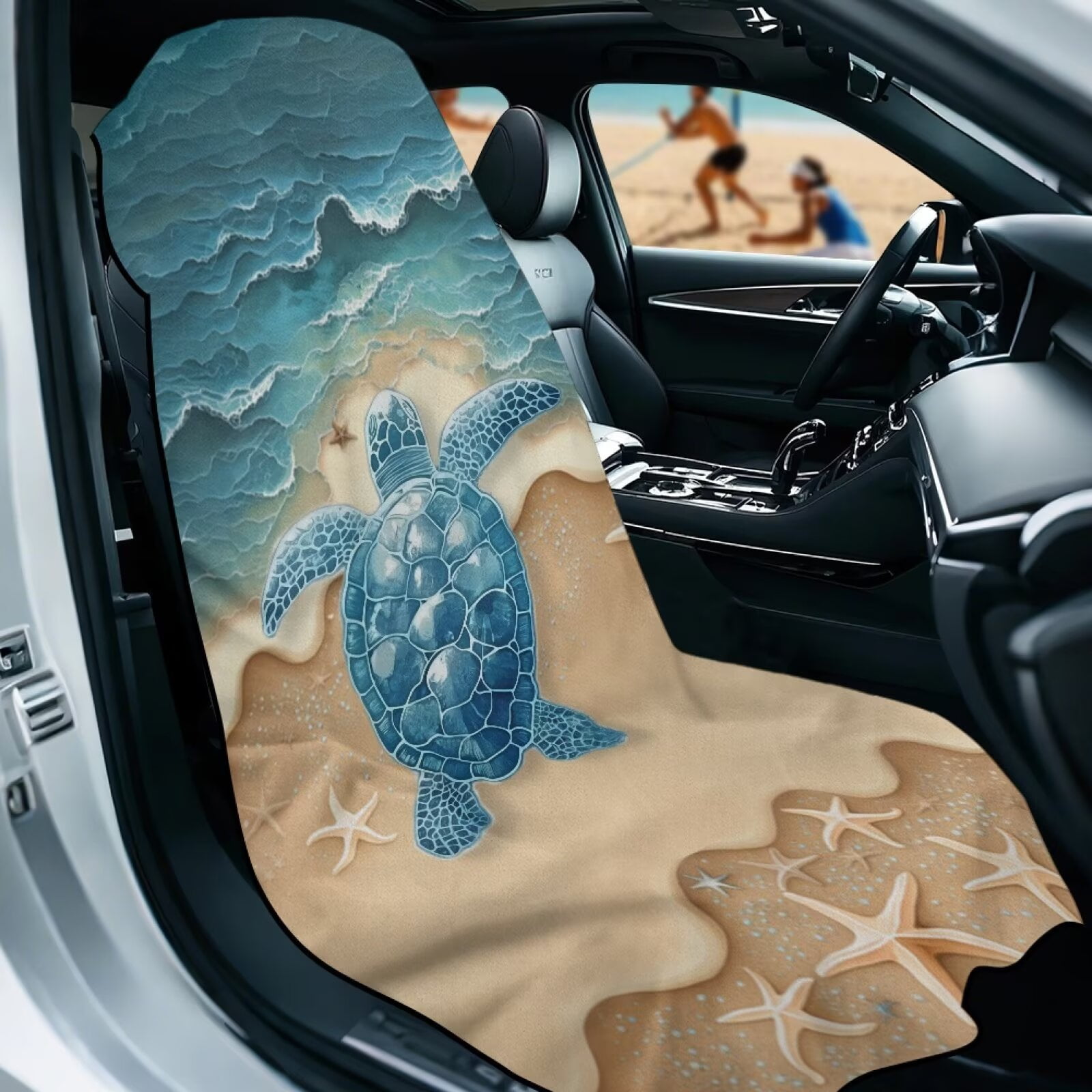 Binienty Removable Car Sweat Towel Front Seat Cover Beach Sea Turtle Bucket Car Towel Seat Cover for Post Gym Workout Running Swimming Beach Hiking