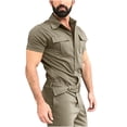 thumbnail image 2 of Frnrwgo Mens Jumpsuit Solid Color Short Sleeve Lapel Button Pocket Workwear Coveralls Breathable Lightweight Set, 2 of 5