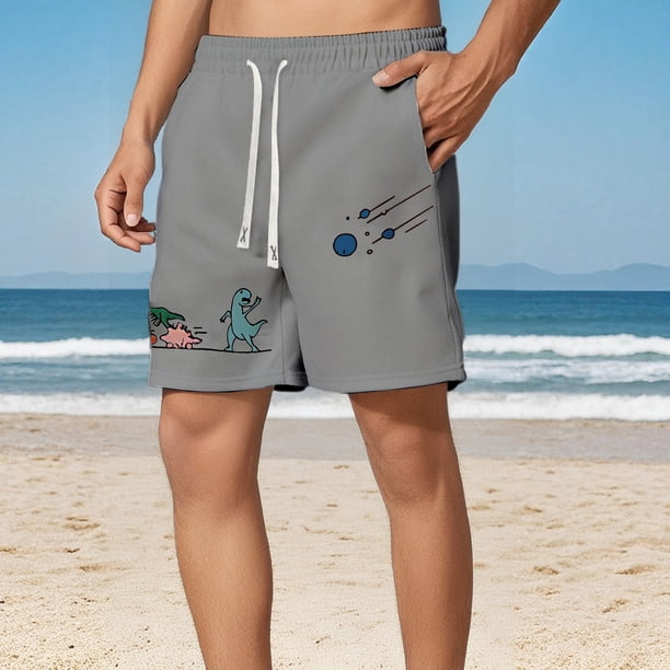 WILLBEST Pantalones Cortos para Hombre, Informales, con Estampado de Dinosaurio, de Verano, Cómodos, Holgados, Unisex, de 5 Pulgadas, para Uso Diario, Deportes y Actividades Al Aire Libre.