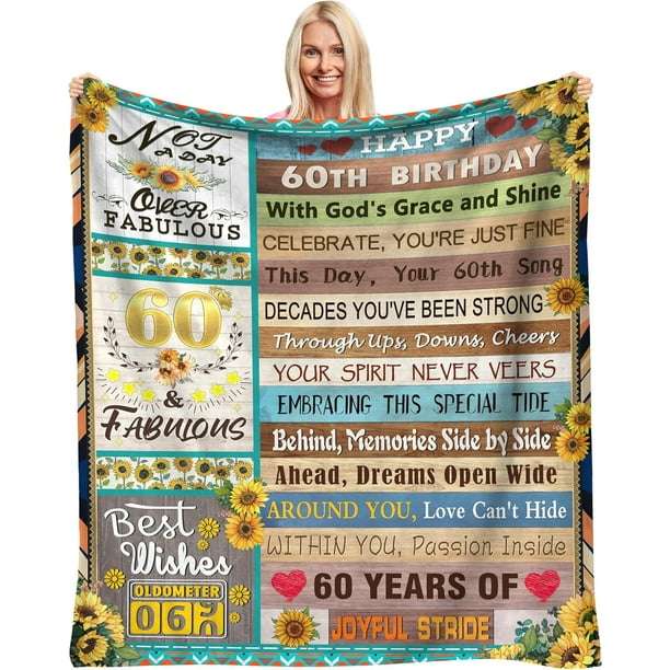 LHSHID 60th Birthday Gifts for Women 60 Year Old Blanket Gifts Ideas Funny Womens 60th Birthday Decorations Gifts Happy 60th Birthday Gift for MomSister Wife 60"x80"