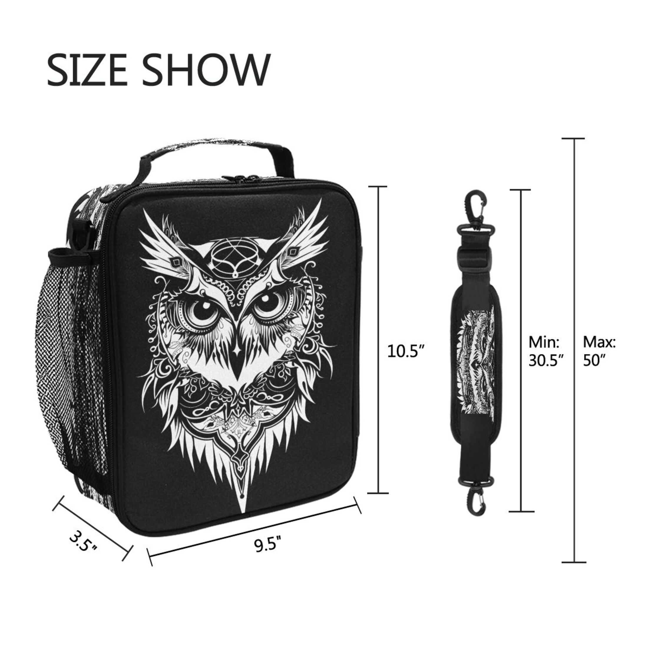 ALAZA Cool Owl on Black Lunch Box Insulated Lunch Bag Reusable Thermal Cooler Tote School Picnic