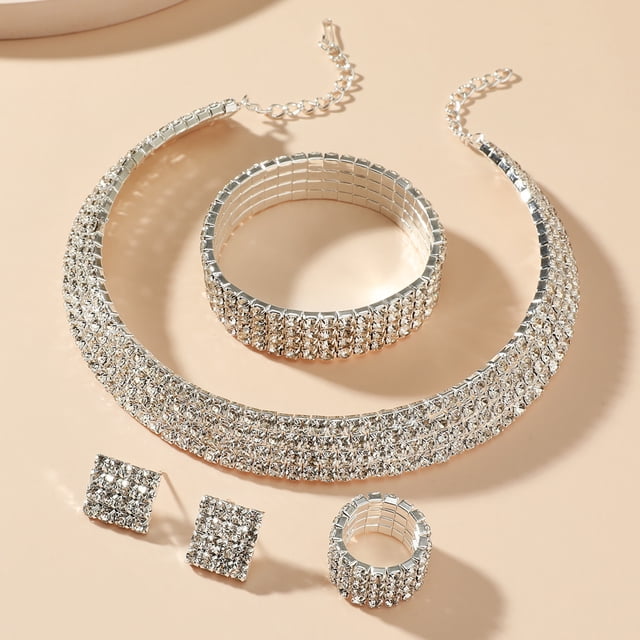 Fiudx Collar Elegante, Juego de Pendientes de Diamantes, Joyería de Imitación de Aleación de Moda, Collar con Diseño de Gota de Agua, Accesorios de Fiesta para Mujer, Idea de Regalo con Estilo, Acaba