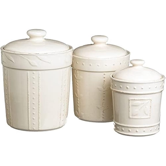 Sorrento Set of 3 Ivory 36oz, 48oz, 80oz Canisters, 7701$$Home Decor, Kitchen, & Other