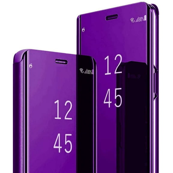 Z Fold 4 5G Case Compatible with Samsung Galaxy Z Fold4 5G Cell Phone Case with Kickstand, PU Leather, Clear View Mirror Flip Cover Shockproof Protective Cover for Samsung Z Fold 4 5G 2022 (Purple)