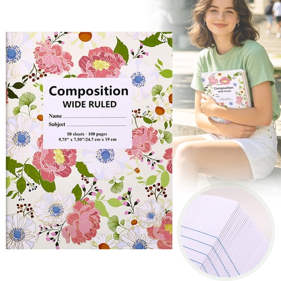 Composition Notebooks, Wide Ruled Composition Book, Marble Composition Notebooks for Note Taking, Hard Cover, Sewn Binding, Classroom Must Haves, Office Supplies