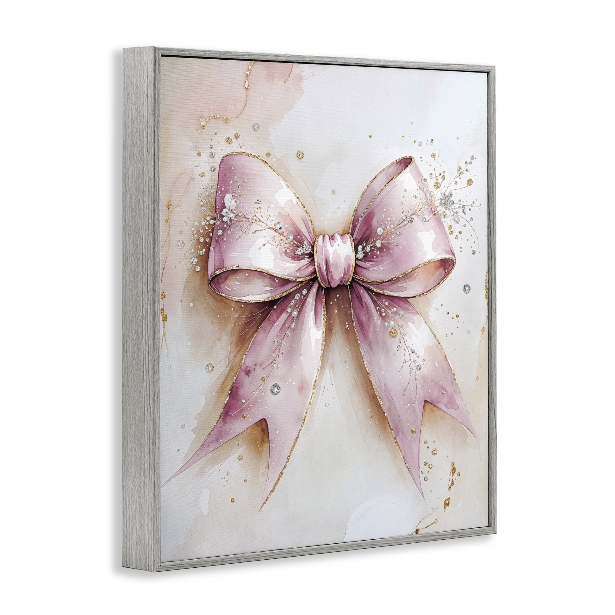Stupell Industries Glamorous Blush Pink Bow Gray Framed Giclee Art, design by Nataly White
