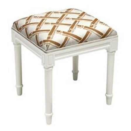 Caramel Bamboo Trellis Upholstered Wooden Vanity Stool, White