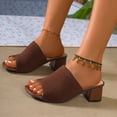 thumbnail image 3 of Dakaela Knit Heeled Sandals for Women Square Open Toe Low Chunky Heels Mules Casual Slip on Slides Summer Beach Pumps Slippers Size 6-10, 3 of 9