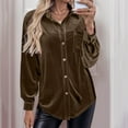 thumbnail image 5 of qelini Velvet Shirts for Women Long Sleeve Tops Basic Tee Solid Lapel Collared Button Down Dressy Formal Blouses with Pocket, 5 of 7