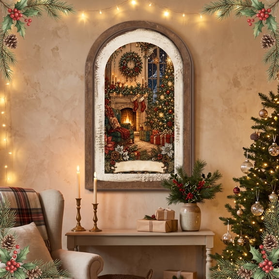 Christmas Ornaments, Wooden Fireplace Scene Wall Hanging, Cozy Holiday Decor for Tree and Home Display, Christmas Decorations