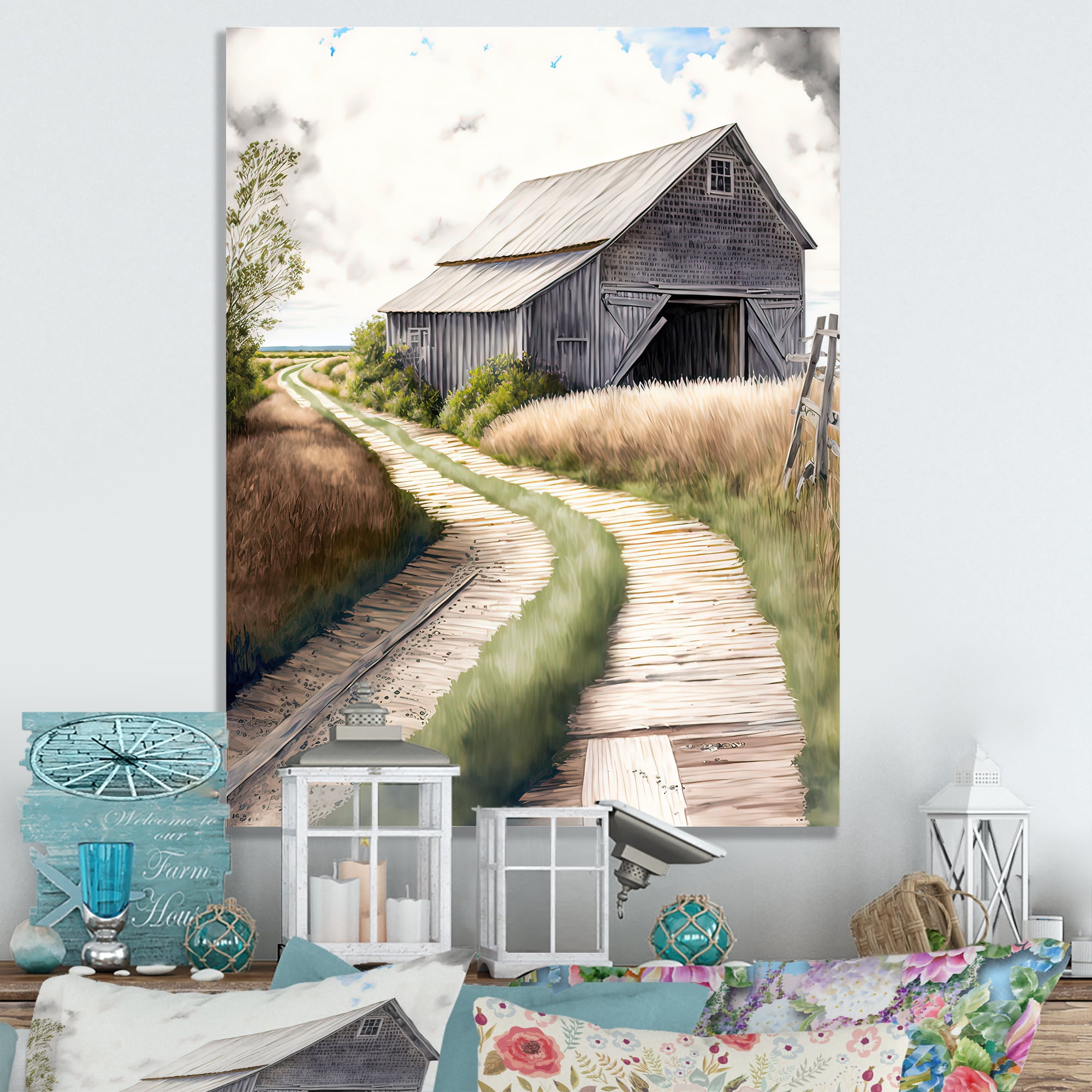 Designart Charming Barn And Path III Canvas Wall Art