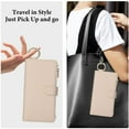 thumbnail image 6 of For iPhone 15 Pro Max RFID Blocking Protective Purse Wallet Case Magnetic Flip Cover Multi-Card Slots Zipper Pocket With Metal Ring Buckle Detachable Shoulder Strap And Wrist Strap Phone Case,Beige, 6 of 7