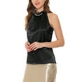 thumbnail image 4 of INSPIRE CHIC Women's Elegant Summer Pleated Mock Neck Tops Sleeveless Halter Tank Satin Blouse XS Black, 4 of 6