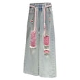 thumbnail image 2 of XXWXYD Girls Ripped Jeans Baggy Wide Leg High Waisted Denim Pants, 𝖸𝟤𝖪 Distressed Streetwear with Functional Pockets for 5-16 Years, 2 of 6