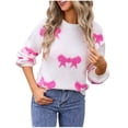 thumbnail image 2 of Womens Sweaters Pullover Long Sleeve Round-Neck Bow Tie Knitted Sweater Hot Pink M, 2 of 6