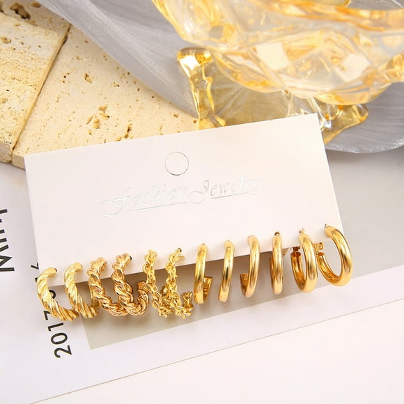 TIMIFIS Earrings 6Pairs Gold Hoop Earrings Set For Women Multipack, Fashion Dangle Statement Earrings Pack, Chunky Hoops Jewelry Valentine'S Day Gift