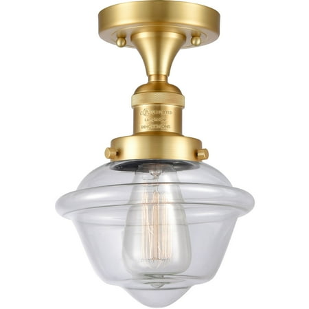 

Satin Gold Tone Semi Flush 8 Wide Steel/Cast Brass/Glass Medium Base 1 Light Fixture